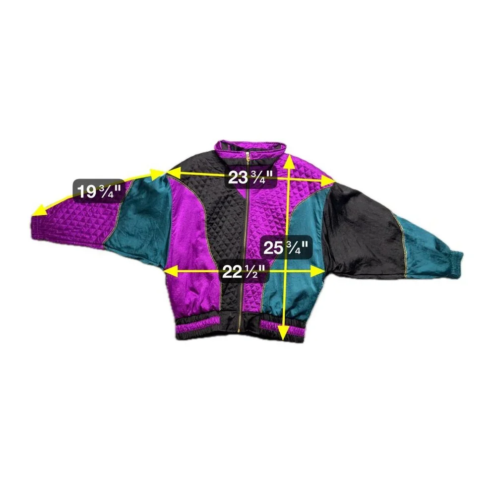Vintage 80s Colorblock Windbreaker Jacket Purple Teal Black Medium‎